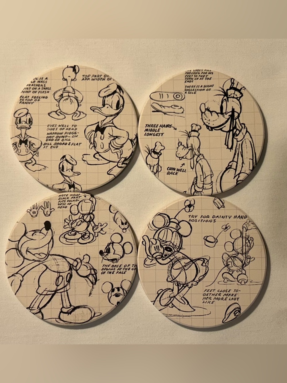 Disney Sketch Book Coasters Set of 4 – Mickey, Minnie, Donald & Goofy